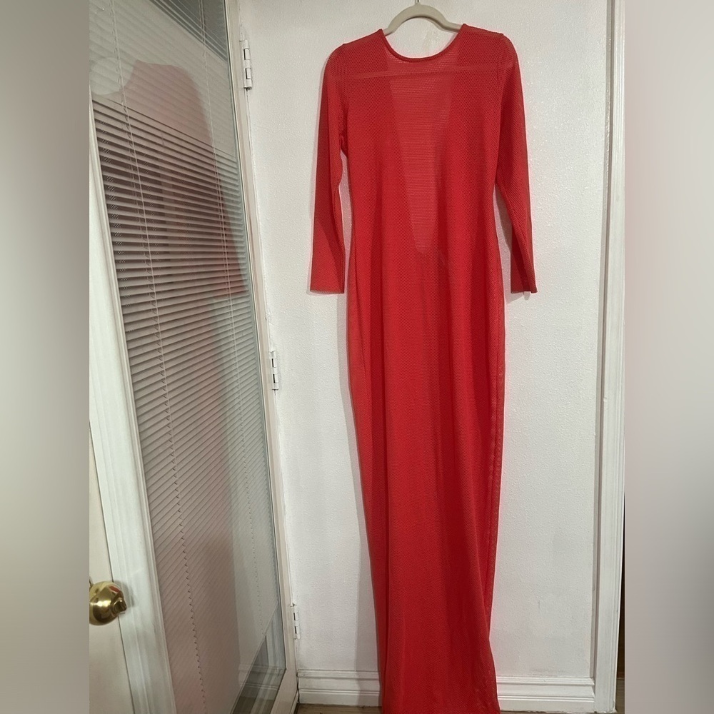 Aqua by aqua long mesh Chance maxi dress beach size 10 long peach backless